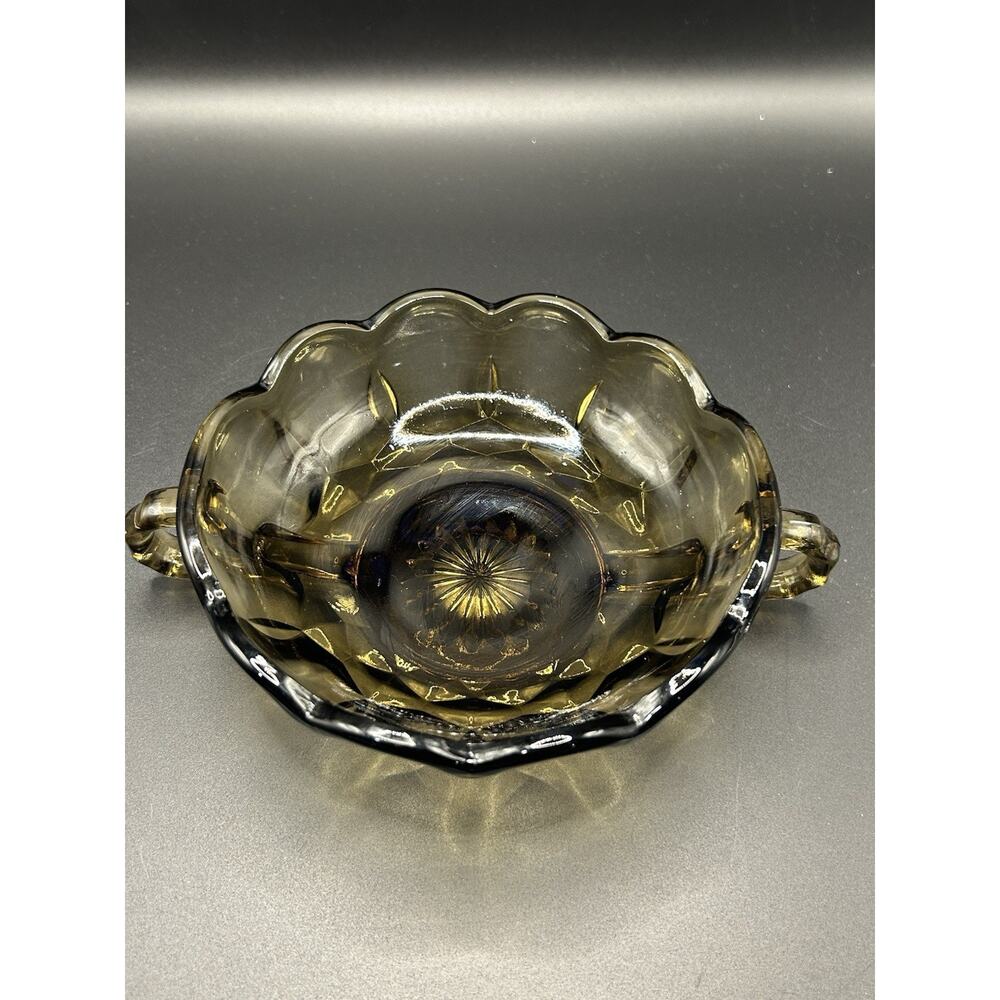 Vintage Anchor Hocking Fairfield Smokey Brown Glass Two Handled Candy Dish